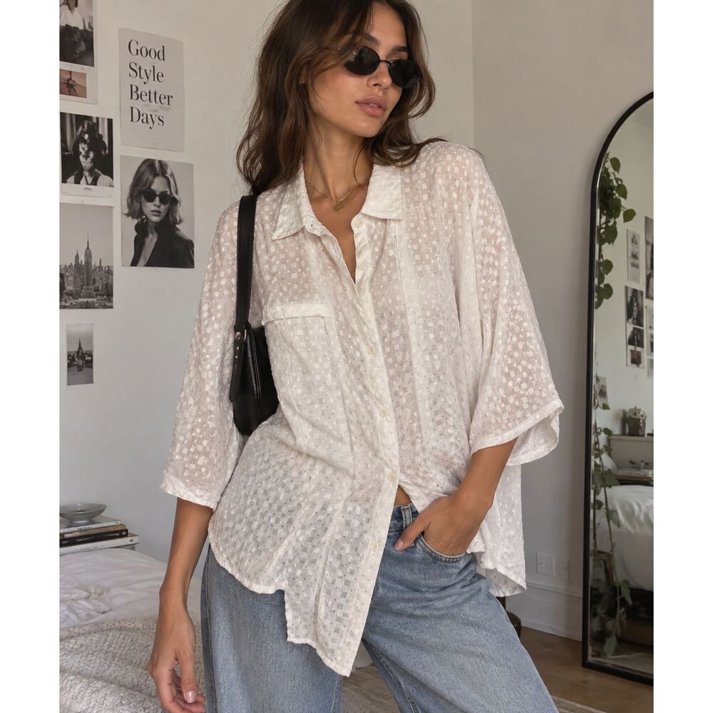 Vintage Paco Rabanne Paris White Silk Blouse Top Shirt Women's Size Medium